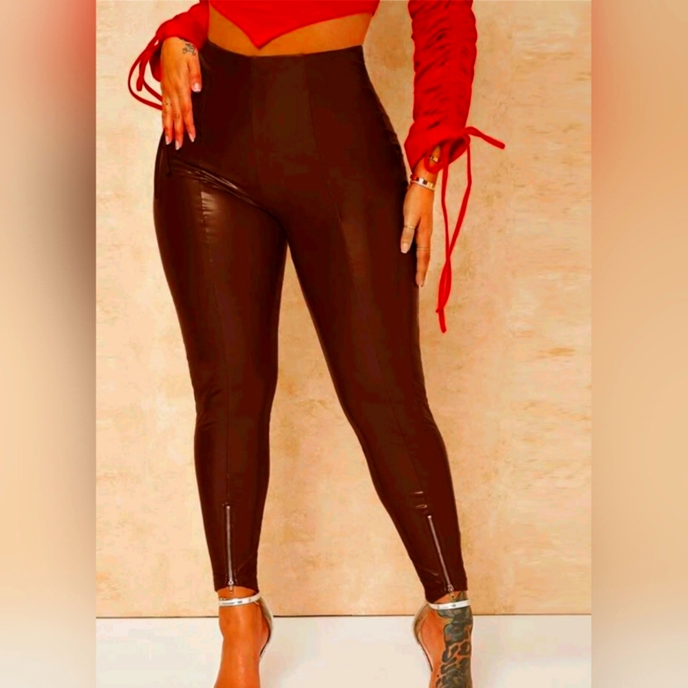 High Waist PU Leather Skinny Pants